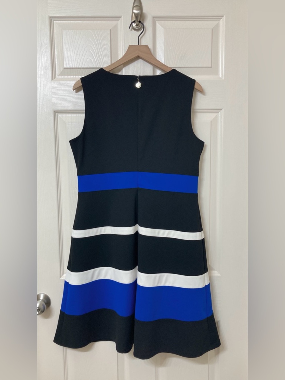 Tommy Hilfiger Black White Blue Stripe Sleeveless A-line Dress 14 Preppy Career - Picture 3 of 8